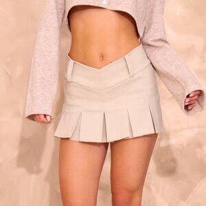 PrettyLittleThing Stone Pleated Drop V Front Miniskirt US Size 12